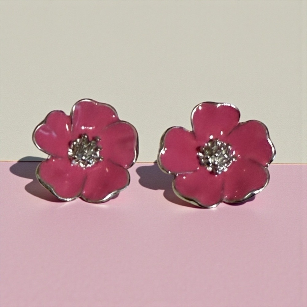 Betsey Johnson Pink Flower Earrings - Picture 4 of 4